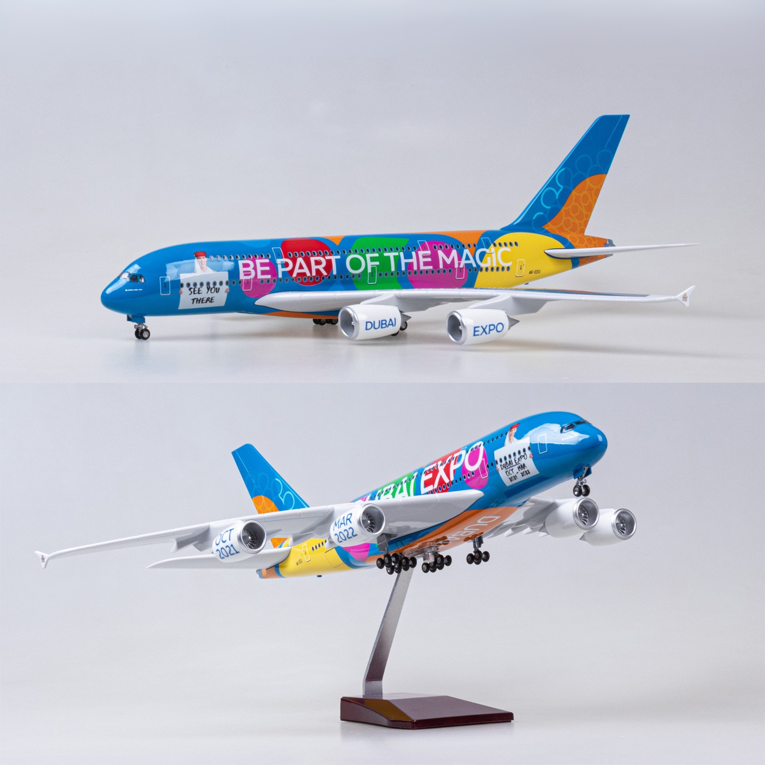 Model Kit Ixchel - 1/160 スケール エミレーツ EXPO A380 大型樹脂ダイキャスト飛行機モデルおもちゃキット