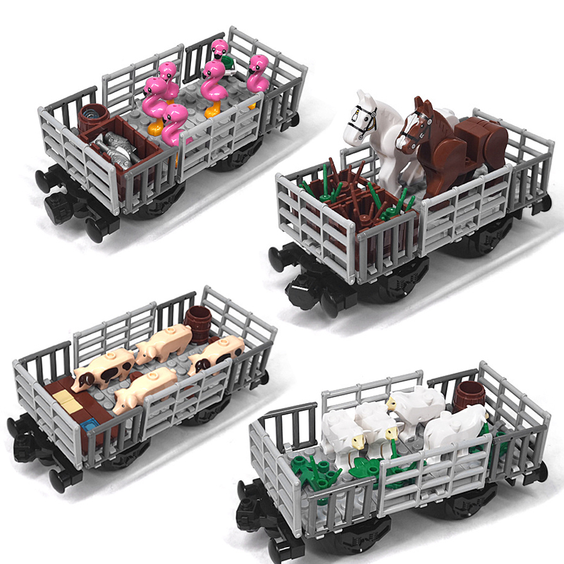 Model Kit Horse - 農場MOC動物専用列車車両ビルディングブロック牛羊豚馬輸送車DIY組み立ておもちゃ