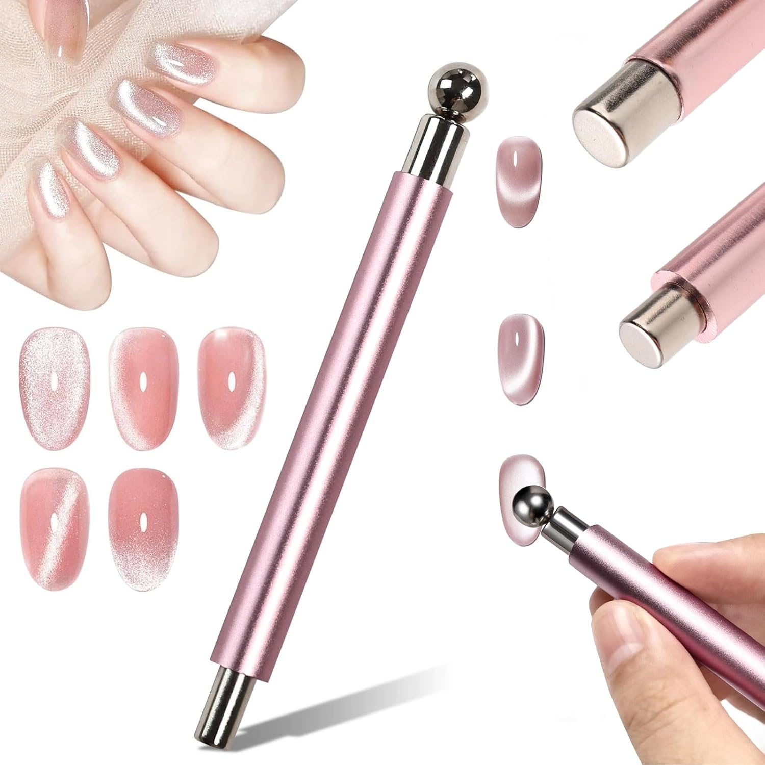 Sanding Stick Set - 1/2個入りキャットアイマグネットボールとネイルマグネットスティックツールセット、ダブルヘッド強力マグネットペン、3Dキャットアイジェルネイル用品